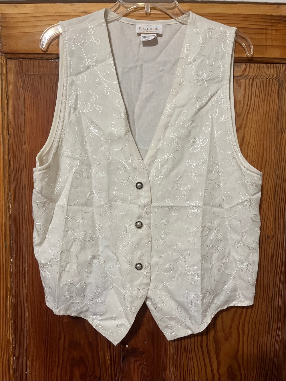 Vintage D.K. Gold Cream Embroidered V-Neck Vest